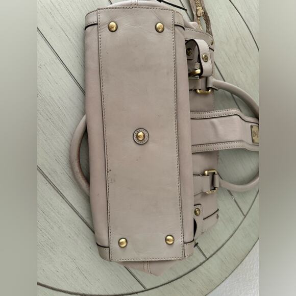MCM Taupe Leather Satchel Purse, Gold Hardware, Medium Handbag, 12x6, Tote - Picture 9 of 10